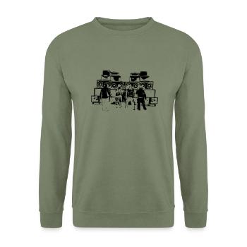 FREE PARTY SOUND SYSTEM - Unisex Pullover - Armeegrün - Vorne - Alina (178cm) & Michal (187cm)