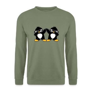 2 Pingouins Dab - Sweat-shirt Unisexe - vert militaire - Devant - Alina (178cm) & Michal (187cm)