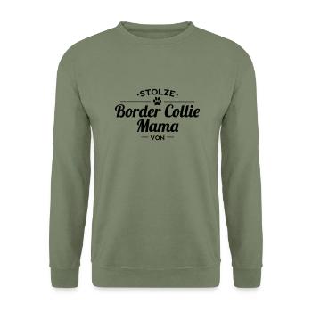 Border Collie-Mama Wunschname - Unisex Pullover - Armeegrün - Vorne - Alina (178cm) & Michal (187cm)