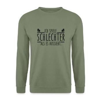 Ich spiele schlechter als es aussieht - Unisex Pullover - Armeegrün - Vorne - Alina (178cm) & Michal (187cm)