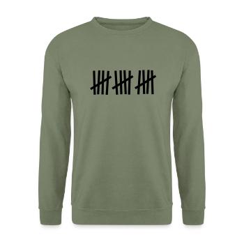 Strichliste 15 Striche - Unisex Pullover - Armeegrün - Vorne - Alina (178cm) & Michal (187cm)