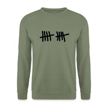 Zehn Striche - Vielseitig mit einem extra Text - Unisex Pullover - Armeegrün - Vorne - Alina (178cm) & Michal (187cm)
