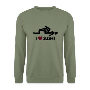 i love sushi - Unisex Pullover - Armeegrün - Vorne - Alina (178cm) & Michal (187cm)