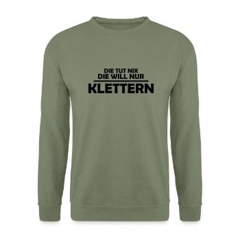 Die tut nix die will nur klettern - Unisex Pullover - Armeegrün - Vorne - Alina (178cm) & Michal (187cm)