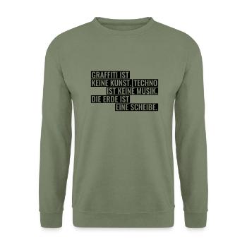 Graffiti Techno Erde Spruch Statement Musik - Unisex Pullover - Armeegrün - Vorne - Alina (178cm) & Michal (187cm)