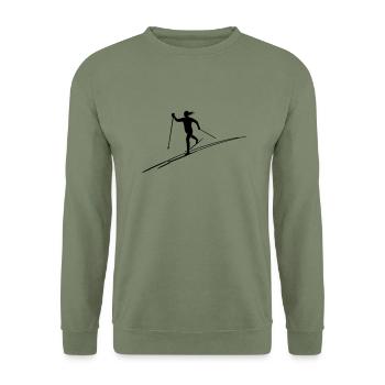 Skilangläuferin mit Skispur - Unisex Pullover - Armeegrün - Vorne - Alina (178cm) & Michal (187cm)