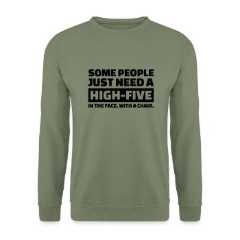 High-Five - Unisex Pullover - Armeegrün - Vorne - Alina (178cm) & Michal (187cm)