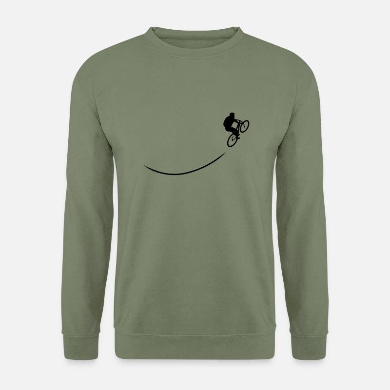 Mountainbiker fährt bergauf mit Spurlinie - Unisex Pullover - Armeegrün