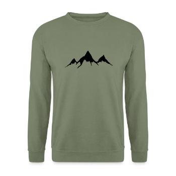 Mountains, Alps, Hiking, Ski, Snow, Wildlife, Gold - Unisex Pullover - Armeegrün - Vorne - Alina (178cm) & Michal (187cm)