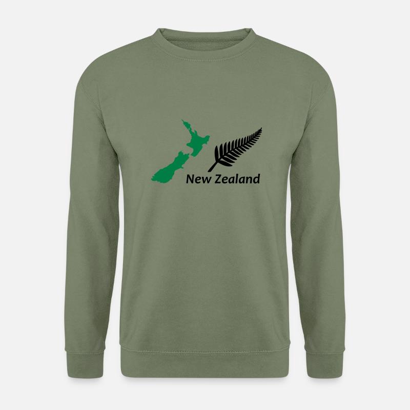 New Zealand - Map & Fern - Unisex Pullover - Armeegrün