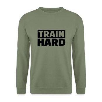 Train Hard - Sweat-shirt Unisexe - vert militaire - Devant - Alina (178cm) & Michal (187cm)