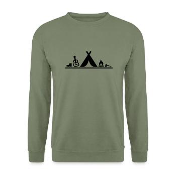 Freizeit - Camping Zelten Lagerfeuer - Unisex Pullover - Armeegrün - Vorne - Alina (178cm) & Michal (187cm)