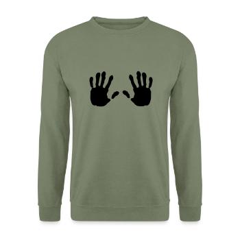 haende, Hand - Unisex Pullover - Armeegrün - Vorne - Alina (178cm) & Michal (187cm)