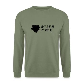 coordonnées de ville de Dortmund décrites - Sweat-shirt Unisexe - vert militaire - Devant - Alina (178cm) & Michal (187cm)