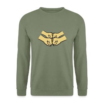 4 Haende Crew - Unisex Pullover - Armeegrün - Vorne - Alina (178cm) & Michal (187cm)