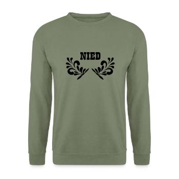 NIED - Frankfurt Stadtteil Shirt - Unisex Pullover - Armeegrün - Vorne - Alina (178cm) & Michal (187cm)