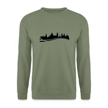 Skyline Salzburg Welle - Unisex Pullover - Armeegrün - Vorne - Alina (178cm) & Michal (187cm)