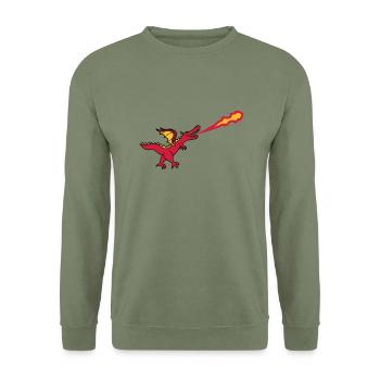 heiß feuer spucken flammen laufen gehen groß comic - Unisex Pullover - Armeegrün - Vorne - Alina (178cm) & Michal (187cm)