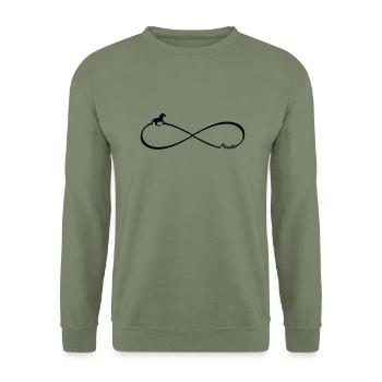 Geschenk für Pferdebesitzer Noriker Pferd Infinity - Unisex Pullover - Armeegrün - Vorne - Alina (178cm) & Michal (187cm)