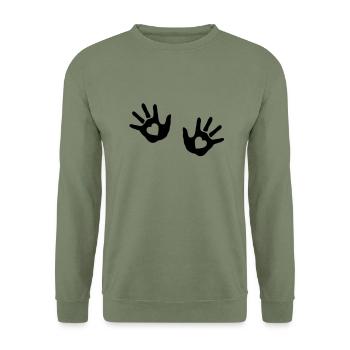 Bébé mains - cœur - Sweat-shirt Unisexe - vert militaire - Devant - Alina (178cm) & Michal (187cm)