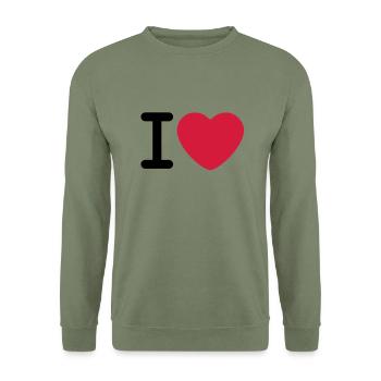 I love - Unisex Sweatshirt - army green - Front - Alina (178cm) & Michal (187cm)