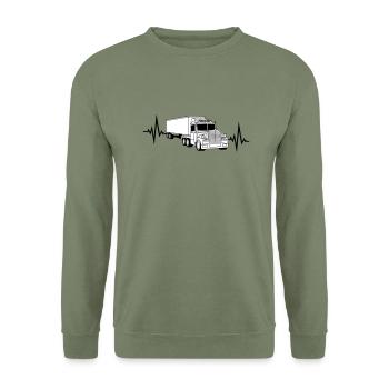 herzschlag puls frequenz lkw truck lastwagen fernf - Unisex Pullover - Armeegrün - Vorne - Alina (178cm) & Michal (187cm)
