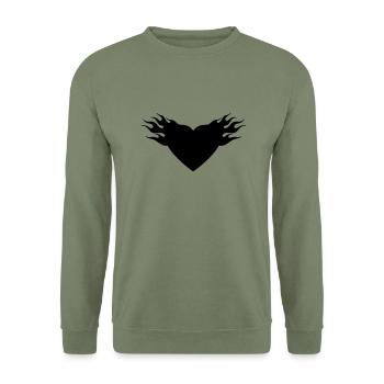 burning heart - Unisex Sweatshirt - army green - Front - Alina (178cm) & Michal (187cm)