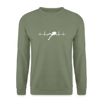 Heartbeat Diver Diving Scuba Diving Men Dam - Unisex Sweatshirt - army green - Front - Alina (178cm) & Michal (187cm)