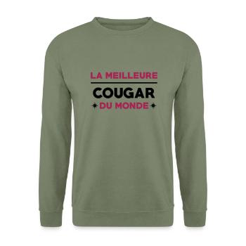 Cougar / / Sexe / Sexy / Porno / Coquin - Sweat-shirt Unisexe - vert militaire - Devant - Alina (178cm) & Michal (187cm)