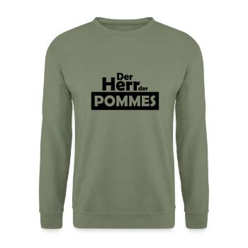 der herr der pommes - Unisex Pullover - Armeegrün - Vorne - Alina (178cm) & Michal (187cm)