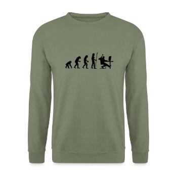 evolution_pc_1 - Unisex Pullover - Armeegrün - Vorne - Alina (178cm) & Michal (187cm)