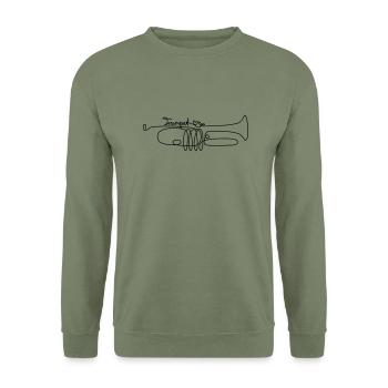 one line trumpet - Unisex Pullover - Armeegrün - Vorne - Alina (178cm) & Michal (187cm)