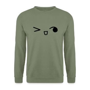 kawaii_face_8 - Unisex Pullover - Armeegrün - Vorne - Alina (178cm) & Michal (187cm)