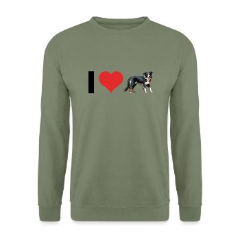 i Love Australian Shepherd - Pet Dog Design - Unisex Pullover - Armeegrün - Vorne - Alina (178cm) & Michal (187cm)