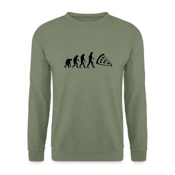 pizza evolution - Unisex Pullover - Armeegrün - Vorne - Alina (178cm) & Michal (187cm)