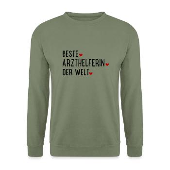 Arzthelferin - Unisex Pullover - Armeegrün - Vorne - Alina (178cm) & Michal (187cm)