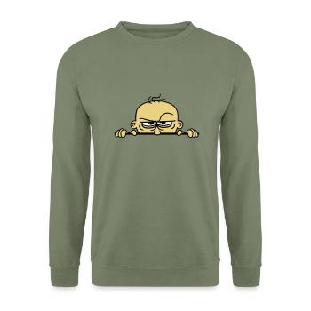 boeses gesicht verstecken mauer schild lustig comi - Unisex Pullover - Armeegrün - Vorne - Alina (178cm) & Michal (187cm)