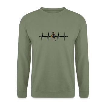 I love Basketball Heartbeat Pulse - Fitness Design - Unisex Pullover - Armeegrün - Vorne - Alina (178cm) & Michal (187cm)