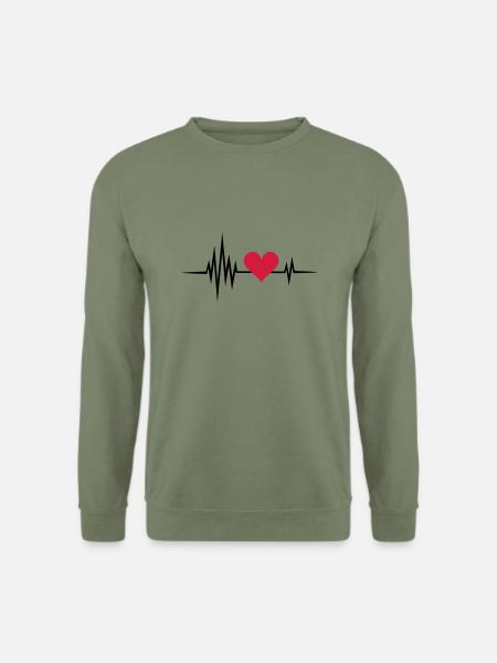 Herz Frequenz Puls heartbeat Herzschlag Welle - Unisex Pullover - Armeegrün