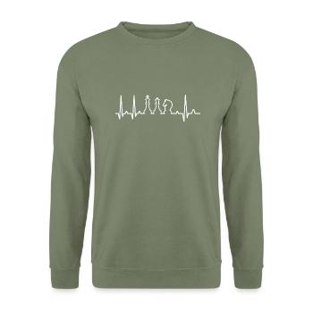 Chess Heartbeat Checkmate Board Game Player Gift - Unisex Sweatshirt - army green - Front - Alina (178cm) & Michal (187cm)