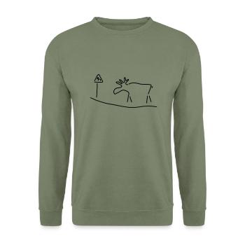 elch mit warnschild - Unisex Pullover - Armeegrün - Vorne - Alina (178cm) & Michal (187cm)