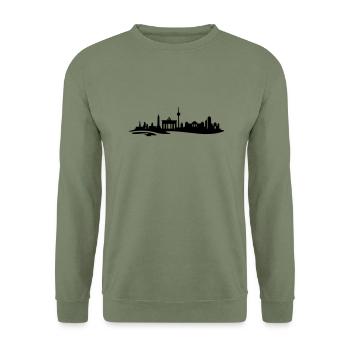 Berlin Skyline - Unisex Pullover - Armeegrün - Vorne - Alina (178cm) & Michal (187cm)