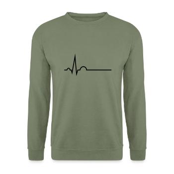 EKG mit Namenslinie - Unisex Pullover - Armeegrün - Vorne - Alina (178cm) & Michal (187cm)