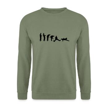 Drunk evolution - Unisex Pullover - Armeegrün - Vorne - Alina (178cm) & Michal (187cm)