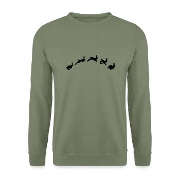 Hasen springen - Unisex Pullover - Armeegrün - Vorne - Alina (178cm) & Michal (187cm)