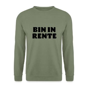 Bin in Rente Spruch Opa Oma Geschenk - Unisex Pullover - Armeegrün - Vorne - Alina (178cm) & Michal (187cm)