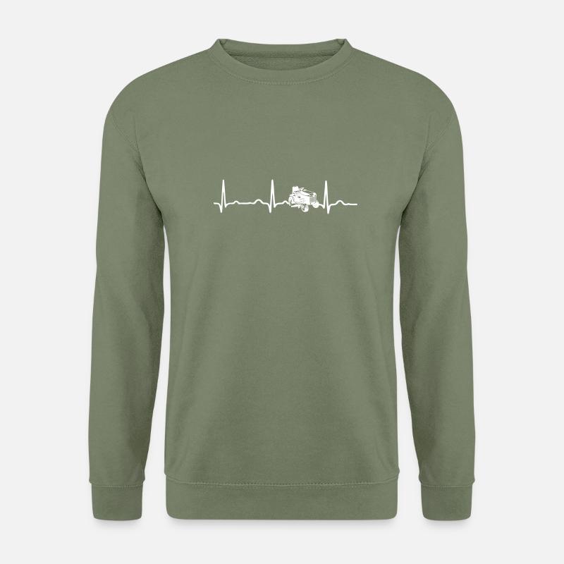 EKG HERZSCHLAG RASENMÄHERTRECKER weiß - Unisex Pullover - Armeegrün