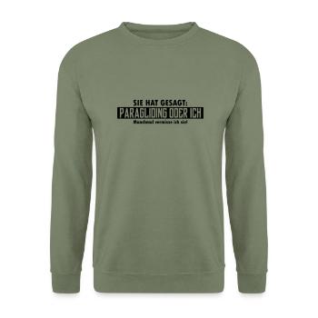 paragliding oder ich - Unisex Pullover - Armeegrün - Vorne - Alina (178cm) & Michal (187cm)