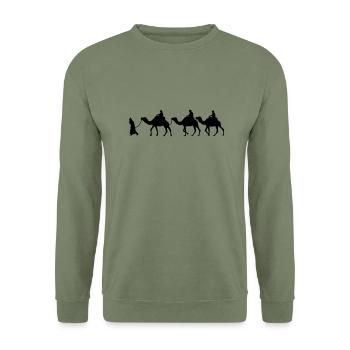 Camel - Dromedar - Kamel - Karawane - Unisex Pullover - Armeegrün - Vorne - Alina (178cm) & Michal (187cm)