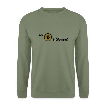 bitcoin, btc, in Bitcoin i trust - Unisex Pullover - Armeegrün - Vorne - Alina (178cm) & Michal (187cm)